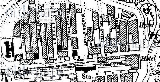 Map showing the position of Alpha Place at the top of Ruby and Garnet Street. the building completely blocks Milton Street.