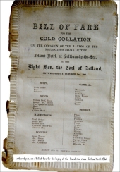 Bill of fare for the laying of the foundation stone of the Zetland Hotel 1861
